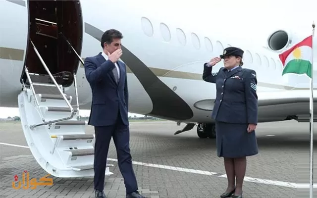 له‌ پایته‌ختی هێڵی گرینچه‌وه‌ به‌ ئاڵای كوردستانه‌وه‌ پیشوازی له‌ سه‌رۆكی هه‌رێمی كوردستان ده‌كرێت