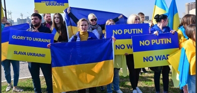 أوكرانيون يتظاهرون في أربيل ضد هجوم روسيا على بلادهم