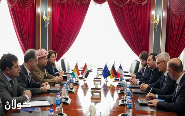 سەرۆک بارزانی پێشوازی لە شاندی ھاوبەشی هەردوو باڵیۆزی فەڕەنسا و ئەڵمانیا لە عێراق دەکات