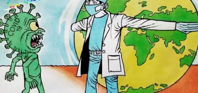 ئەم كاریكاتێرە، باس لە رۆڵی بواری پزیشكی و پزیشكان دەكات،