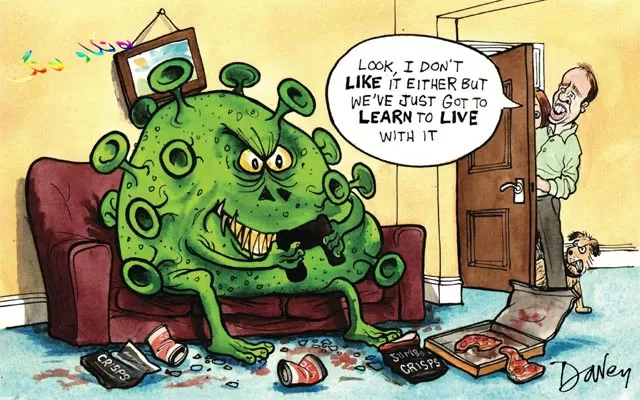 ئەم كاریكاتێرە باس لە كاریگەریی كۆرۆنا دەكات، بە جۆرێك كە ژن و