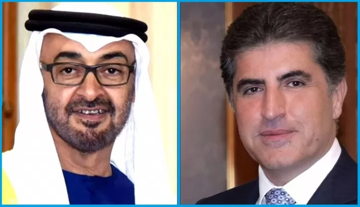 مهنئاً إياه وشعب كوردستان بالأضحى .. ولي عهد أبو ظبي يهاتف رئيس اقليم كوردستان