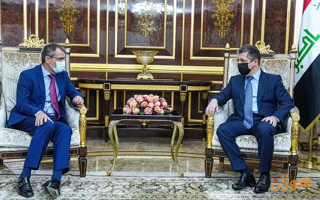 سەرۆکی حکومەتی هەرێمی کوردستان پێشوازی لە باڵیۆزی یەکێتی ئەوروپا لە عێراق دەکات