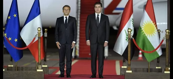 President Emmanuel Macron arrives in Erbil