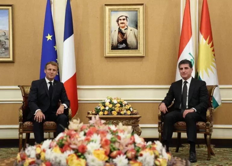 President Emmanuel Macron arrives in Erbil