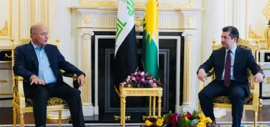 مەسرور بارزانی سەرۆکی حکومەتی هەرێمی کوردستان پێشوازی لە سەرۆک کۆماری عێراق دەکات