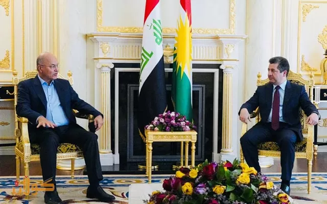 مەسرور بارزانی سەرۆکی حکومەتی هەرێمی کوردستان پێشوازی لە سەرۆک کۆماری عێراق دەکات