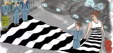 ئەم كاریكاتێرە باس لە مۆدی جلەكان دەكات، كە هەندێكیان لە شێوەی