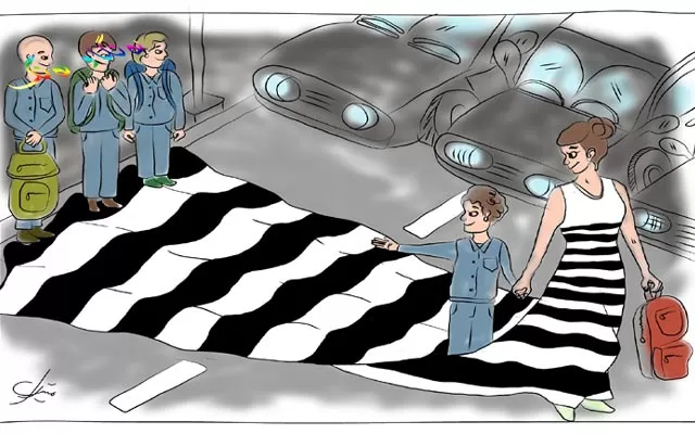 ئەم كاریكاتێرە باس لە مۆدی جلەكان دەكات، كە هەندێكیان لە شێوەی