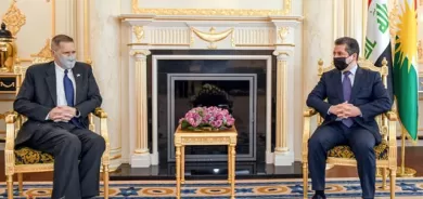 مەسرور بارزانی سەرۆکی حکومەتی هەرێمی کوردستان پێشوازی لە باڵیۆزی ئەمەریکا لە عێراق دەکات