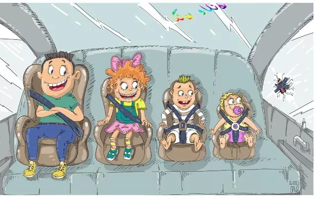 كاریكاتێرباس لە گرنگیی خۆ بەستنەوە لە نێو ئوتۆمبێلدا دەكات، كە