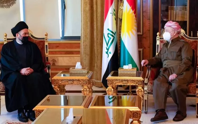 الحكيم خلال لقائه الرئيس مسعود بارزاني: دعونا إلى تطمين الجهات المعترضة على النتائج والتهدئة والحوار