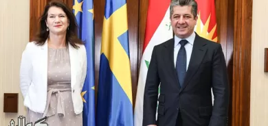 سەرۆکی حکومەتی هەرێمی کوردستان پێشوازی لە وەزیری دەرەوەی سوید دەکات