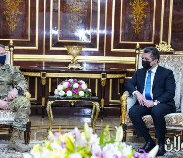 مەسرور بارزانی  سـەرۆکی حکومەتی هەرێمی کوردستان پێشوازی لە فەرماندەی گشتیی هێزەکانی هاوپەیمانان لە عێراق و سوریا دەکات