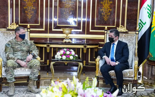 مەسرور بارزانی  سـەرۆکی حکومەتی هەرێمی کوردستان پێشوازی لە فەرماندەی گشتیی هێزەکانی هاوپەیمانان لە عێراق و سوریا دەکات