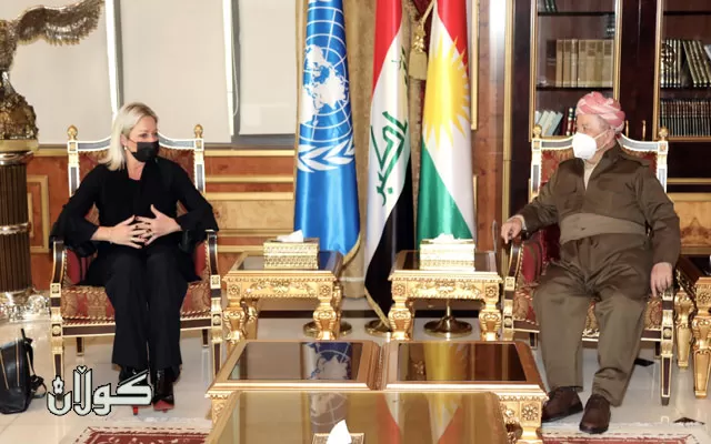 سەرۆک بارزانی پێشوازی لە نوێنەری تایبەتی سکرتێری گشتی رێکخراوی نەتەوە یەکگرتووەکان لە عێراق دەکات