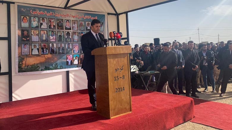 Gotara Serokwezîrê Herêma Kurdistanê di merasîma vegerandina cenazeyên 41 Êzidiyan de