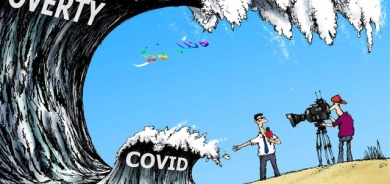 كاریكاتێر دوو دەردی جیهانی، كە بەرۆكی مرۆڤی گرتووە