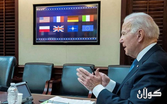 سەرۆکی ئەمەریکا لەگەڵ سەرکردە ئەوروپیەکان باس لەسزادانی ڕووسیا دەکات لەئەگەر هێرشكردنە سەر ئۆکرانیا