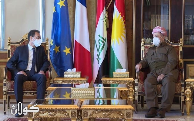 لە سەلاحەددین سەرۆك مەسعود بارزانی پێشوازی لە ئێریك شوڤالییێ باڵیۆزی فەڕەنسا لە عێراق كرد.