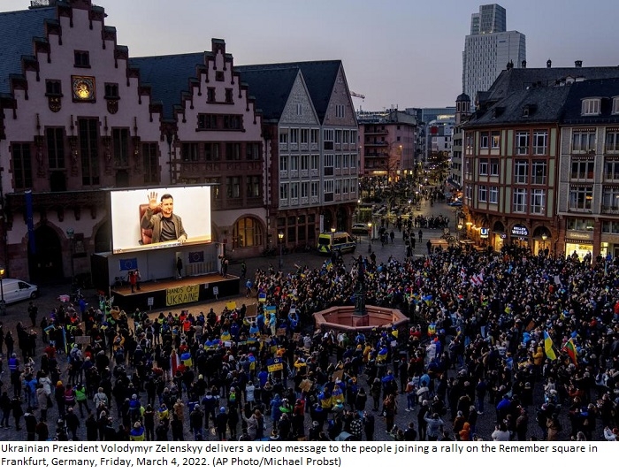 Zelenskyy addresses protesters across Europe