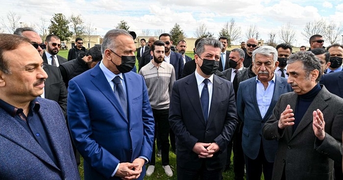 PM Masrour Barzani visits areas affected by missile attack with Iraqi counterpart