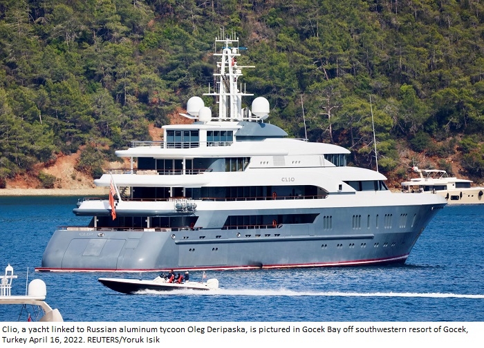 Russian oligarch Deripaska's yacht arrives in Turkish waters