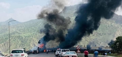 احتراق اكثر من 7 مركبات بحادث سير مروع قرب نفق دربنديخان