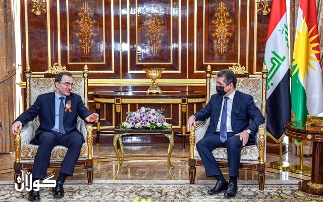 مەسرور بارزانی، سەرۆکی حکوومەتی هەرێمی کوردستان، پێشوازیی لە ئیلبروس کوتراشیڤ، باڵوێزی ڕووسیا لە عێراق کرد.