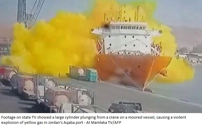 Chlorine gas leak kills 13 in Jordan port
