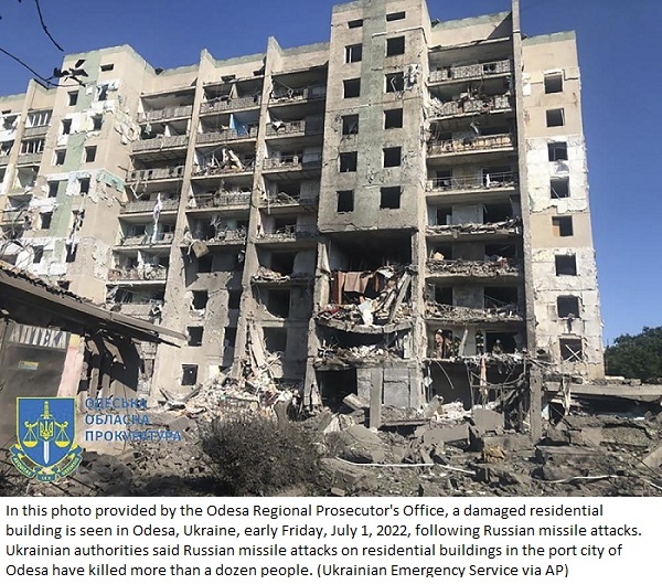 Russian missiles kill at least 19 in Ukraine’s Odesa region