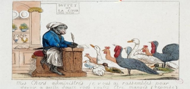 كاریكاتێر لەم كاریكاتێرەدا گورگێك قسە و وتار بۆ باڵندە و گیانداران دەدات