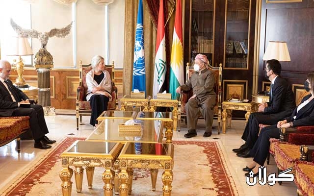 سەرۆك بارزانی پێشوازی لە نێردەی تایبەتی سكرتێری گشتیی ڕێكخراوی نەتەوە یەكگرتووەكان دەكات