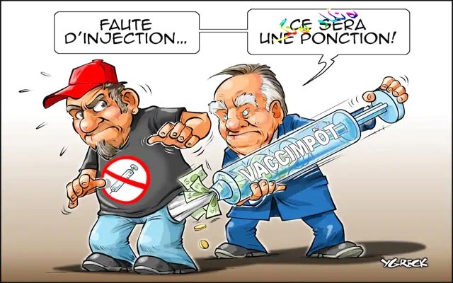 كاریكاتێر باس لە سەردەمی ڤاكسین دەكات، كە ڤاكسینەكان وەك كارتێك بەكار هێنران