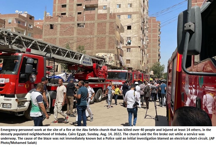 Officials: Fire at Coptic church in Cairo kills 41, hurts 14