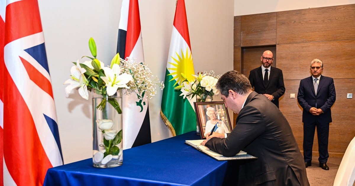 PM Masrour Barzani offers condolences for the death of Queen Elizabeth II
