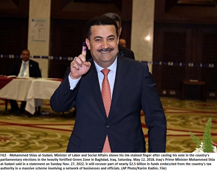 Iraqi PM: Probe recovers part of $2.5B embezzled from taxes