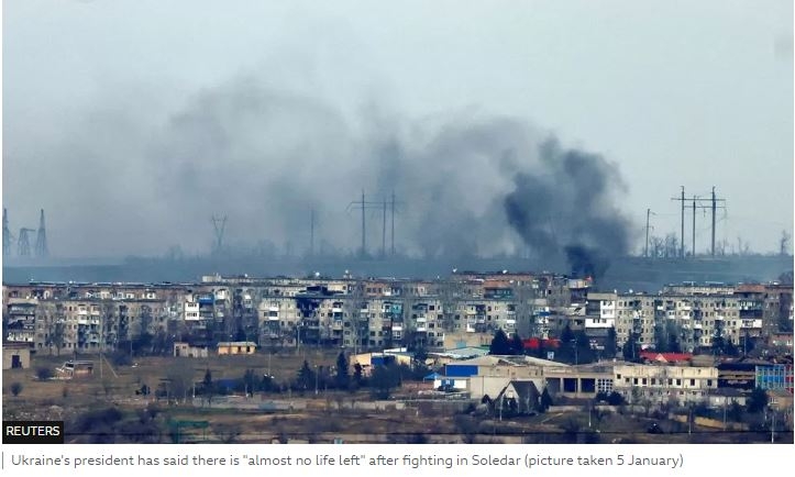 Ukraine war: Russia controls most of pounded salt mine town, Soledar, says UK