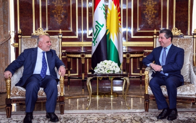 مەسرور بارزانی و حەیدەر عەبادی جەخت لە پێویستیی چارەسەرکردنی کێشەکانی هەولێر و بەغدا دەکەنەوە