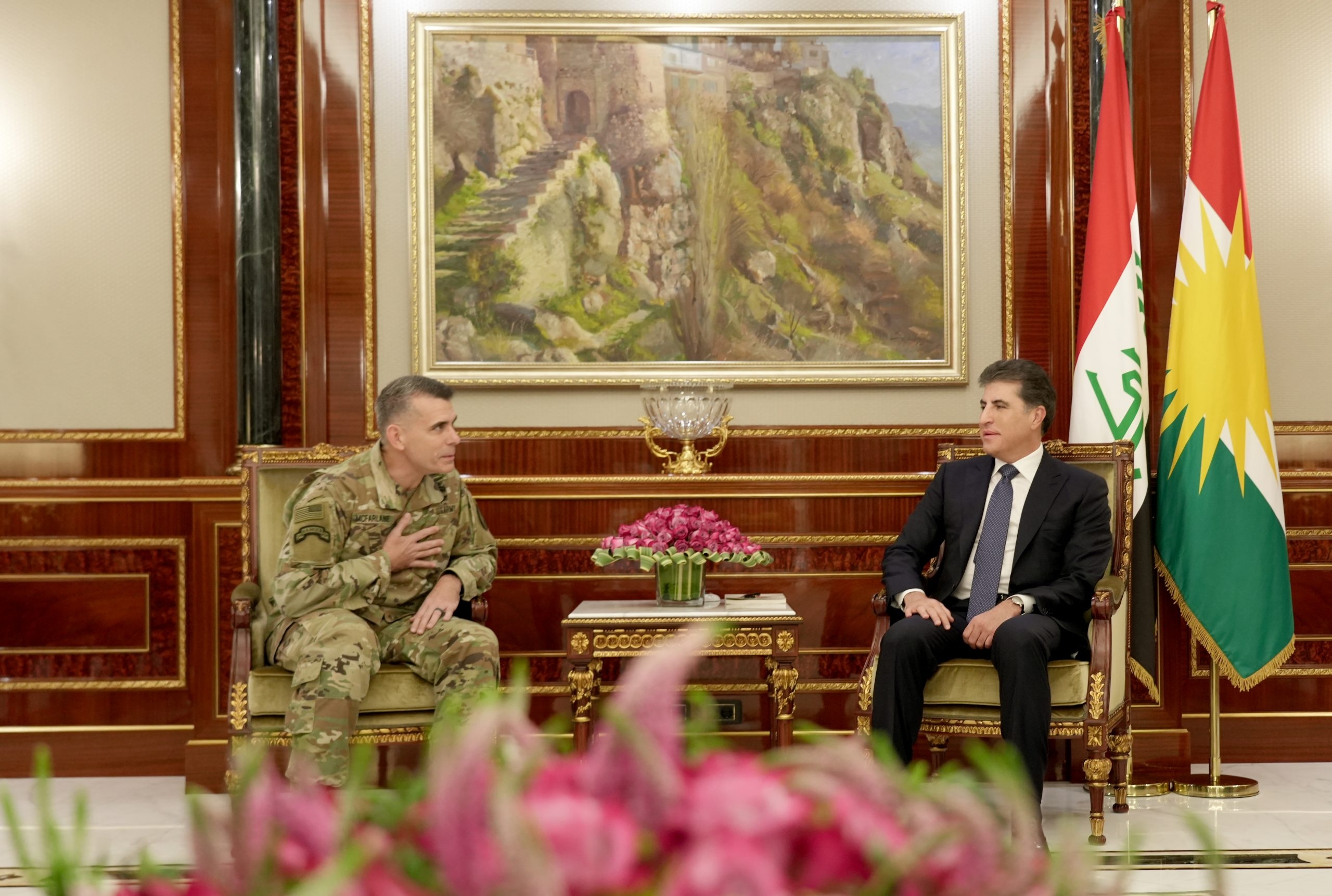 President Nechirvan Barzani meets with Major General McFarlane