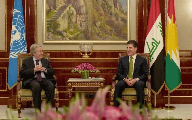 سه‌رۆك نێچيرڤان بارزانى و سكرتێرى گشتيى ‏UN‏ كۆبوونه‌وه‌‏