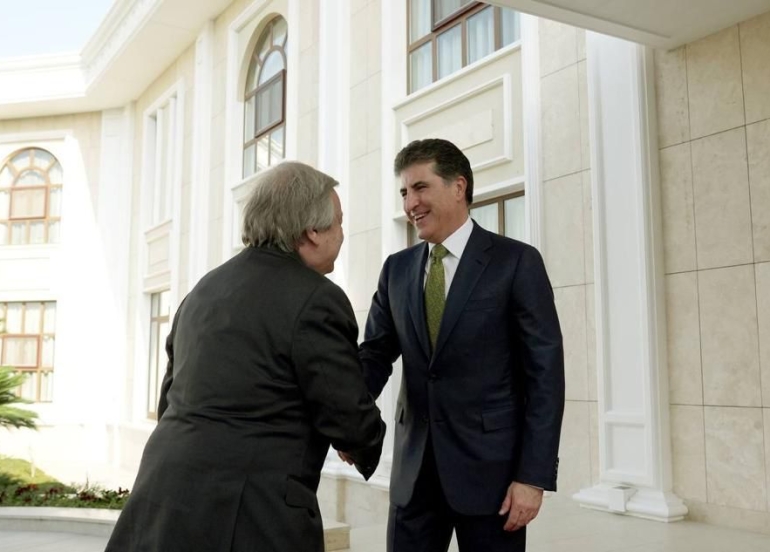 سه‌رۆك نێچيرڤان بارزانى و سكرتێرى گشتيى ‏UN‏ كۆبوونه‌وه‌‏