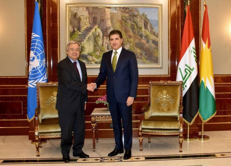 سه‌رۆك نێچيرڤان بارزانى و سكرتێرى گشتيى ‏UN‏ كۆبوونه‌وه‌‏