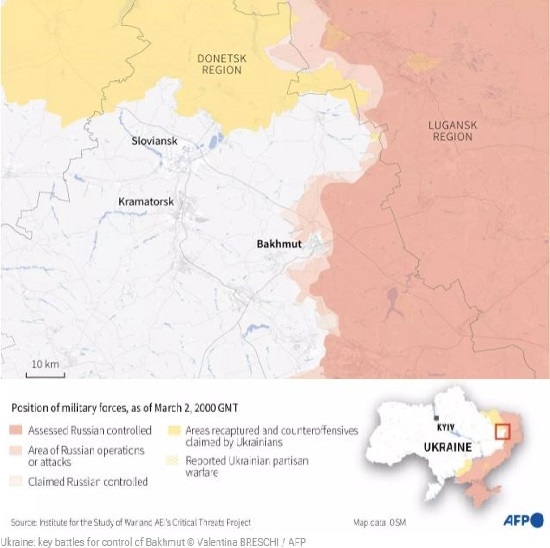 Russia defence chief inspects front line as Bakhmut battle rages