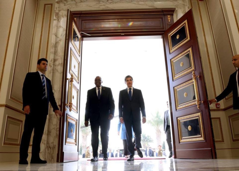 نێچیرڤان بارزانی، سەرۆکی هەرێمی کوردستان پێشوازیی لە وەزیری بەرگریی ئەمریکا کرد