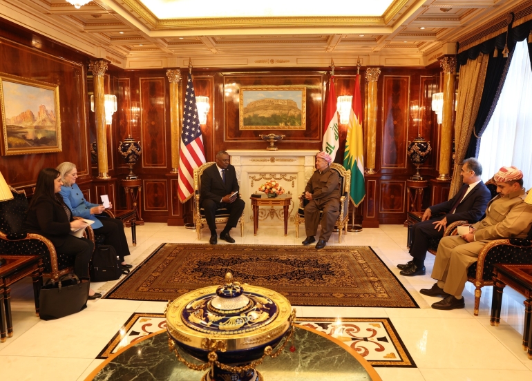 سەرۆک مەسعود بارزانی و لوید ئۆستن، وەزیری بەرگری ئەمەریکا کۆبوونەوە