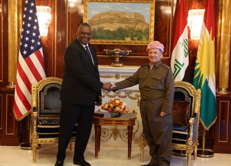 سەرۆک مەسعود بارزانی و لوید ئۆستن، وەزیری بەرگری ئەمەریکا کۆبوونەوە