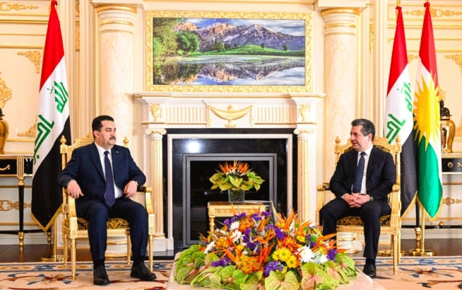 مەسرور بارزانی، سەرۆکی حکوومەتی هەرێمی کوردستان، پێشوازی لە محەمەد شیاع سوودانی، سەرۆکی وەزیرانی فیدرال و شاندێکی یاوەری کرد.