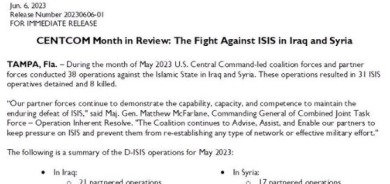 US-led Coalition and Local Forces Conduct 38 Operations Against ISIS in Iraq and Syria