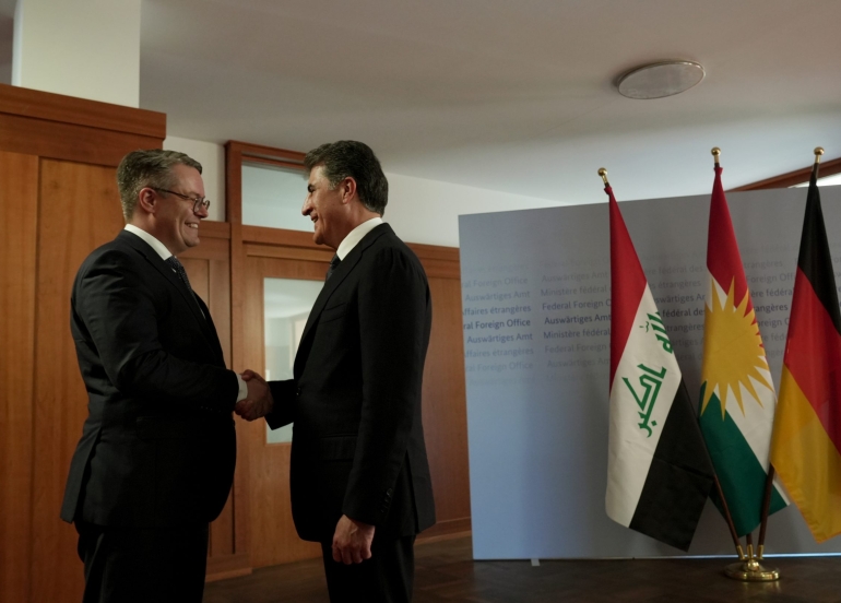 سه‌رۆكى هه‌رێمى كوردستان و وه‌زيرى ده‌وڵه‌تى ئه‌ڵمانيا بۆ كاروبارى ده‌ره‌وه،‌ په‌يوه‌ندييه‌كان تاوتوێ ده‌كه‌ن